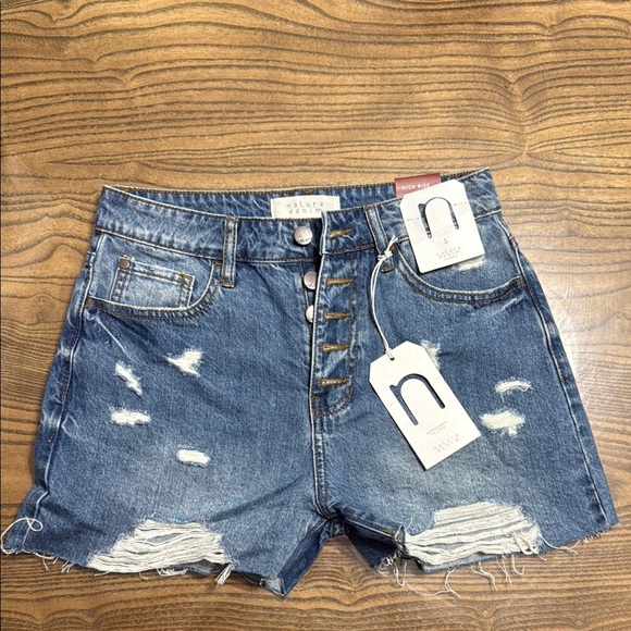 Nature Denim Pants - Nature Denim High Rise‎ Distressed Button Fly Denim Shorts Size S